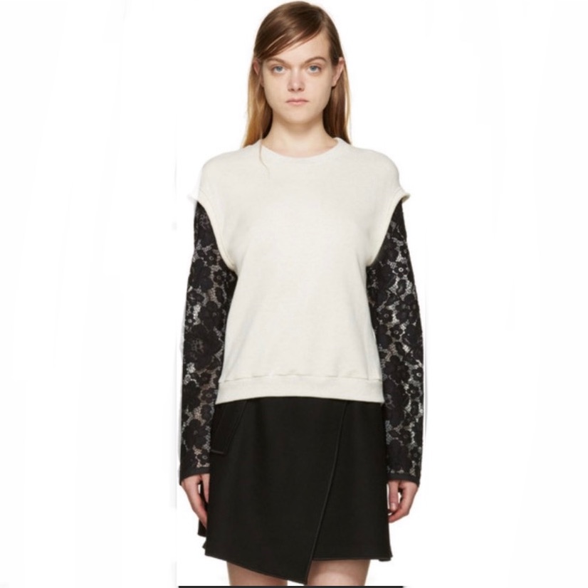 3.1 Phillip Lim Cream And Black Lace Sleeve Pullover Size S/P